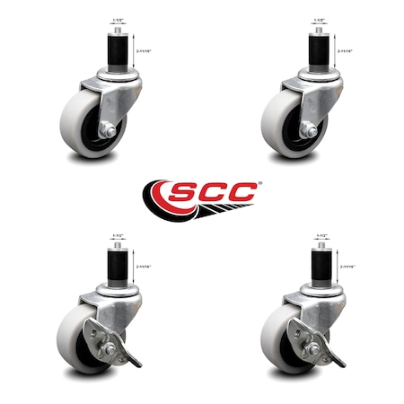 Service Caster 2 Inch Thermoplastic Wheel 1-1/2 Inch Expanding Stem Caster Set with 2 Brakes SCC-EX05S210-TPRS-112-2-SLB-2